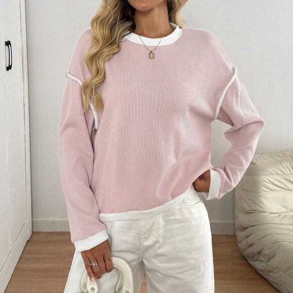 Pink Casual Women's Valentine's Day Patchwork Sweatshirt - Picture 3 of 6